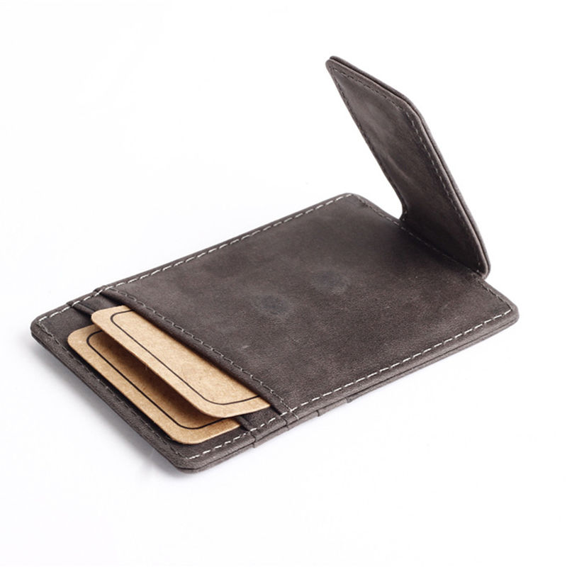 Leather Money Clip Wallet - Grey
